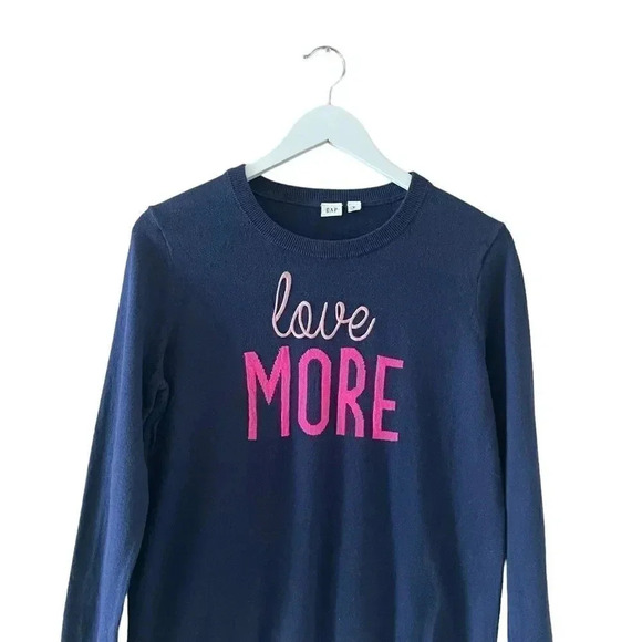 Gap Navy Blue With Pink Lettering Graphic Sweater Long Sleeves Cotton Casual Wom - Picture 5 of 14